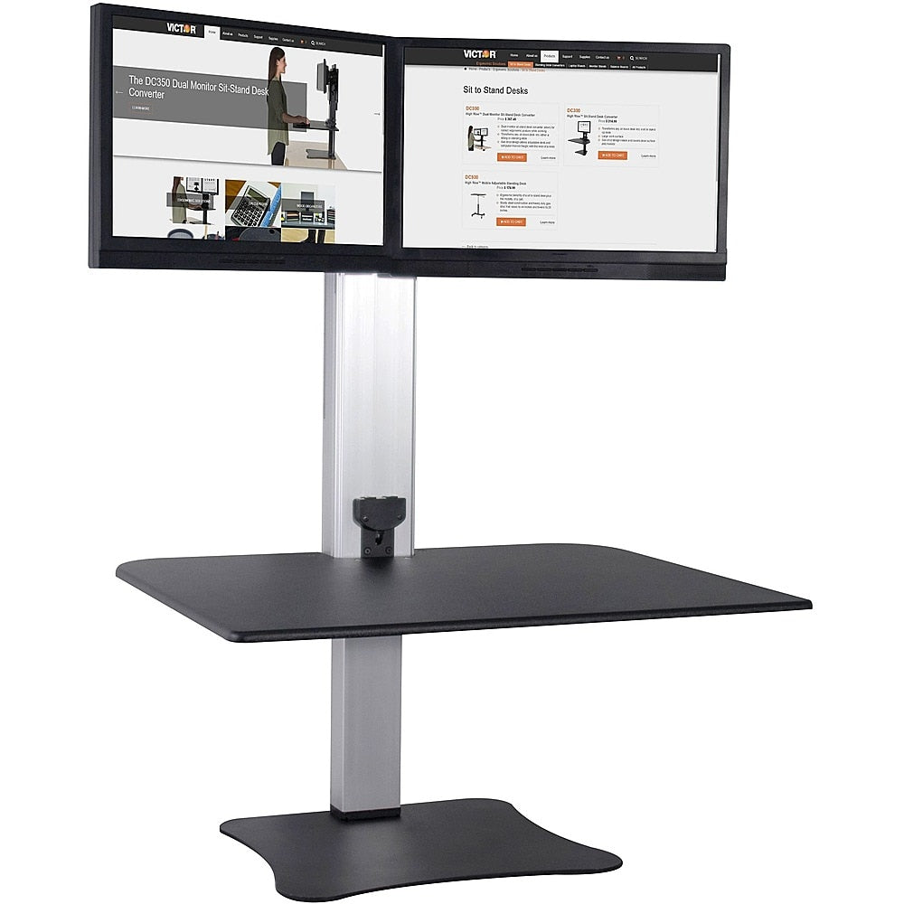 Victor - High Rise Electric Dual Monitor Height Adjustable Standing Desk Workstation - Black, Aluminum_5