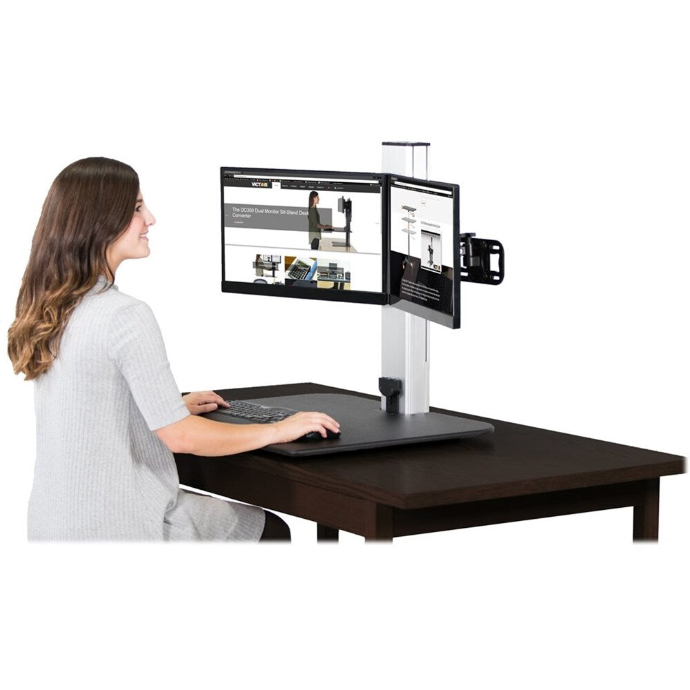 Victor - High Rise Electric Dual Monitor Height Adjustable Standing Desk Workstation - Black, Aluminum_4