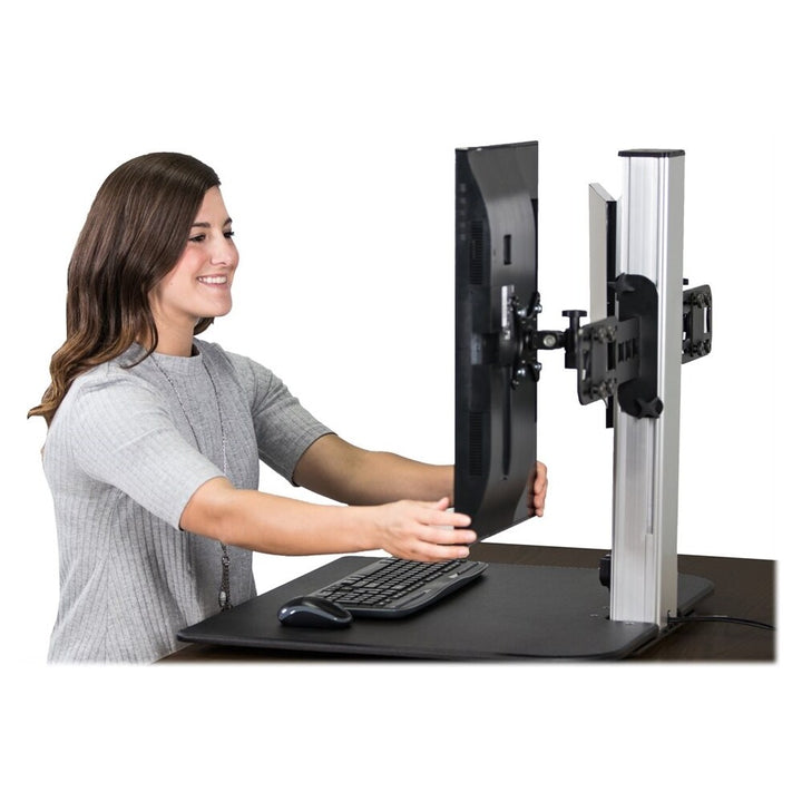 Victor - High Rise Electric Dual Monitor Height Adjustable Standing Desk Workstation - Black, Aluminum_3