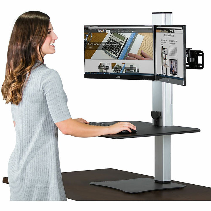 Victor - High Rise Electric Dual Monitor Height Adjustable Standing Desk Workstation - Black, Aluminum_8
