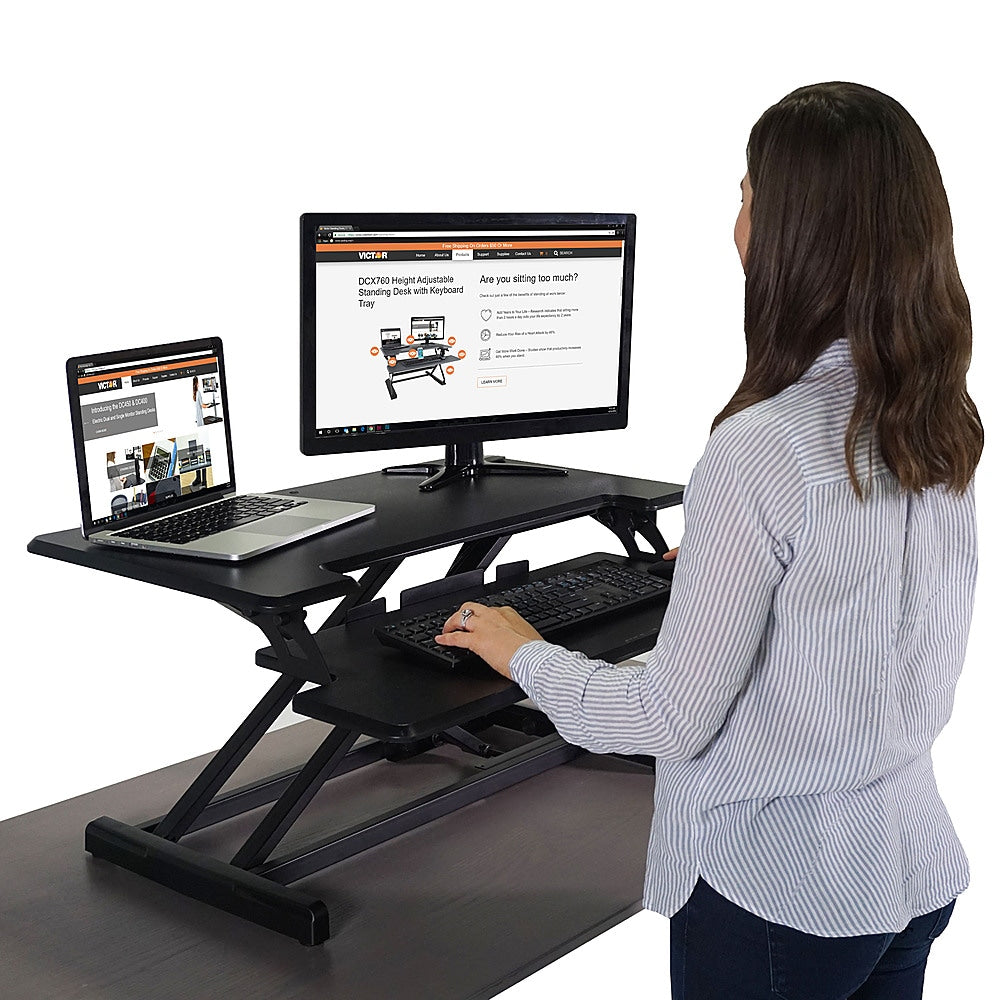 Victor - High Rise Height-Adjustable Compact Standing Desk with Keyboard Tray - Black_4