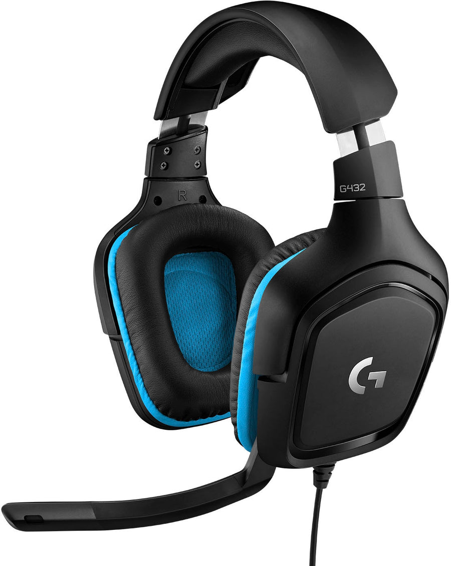Logitech - G432 Wired DTS Headphone:X 2.0 Surround Sound Over-the-Ear Gaming Headset for PC with Flip-to-Mute Mic - Black/Blue_0
