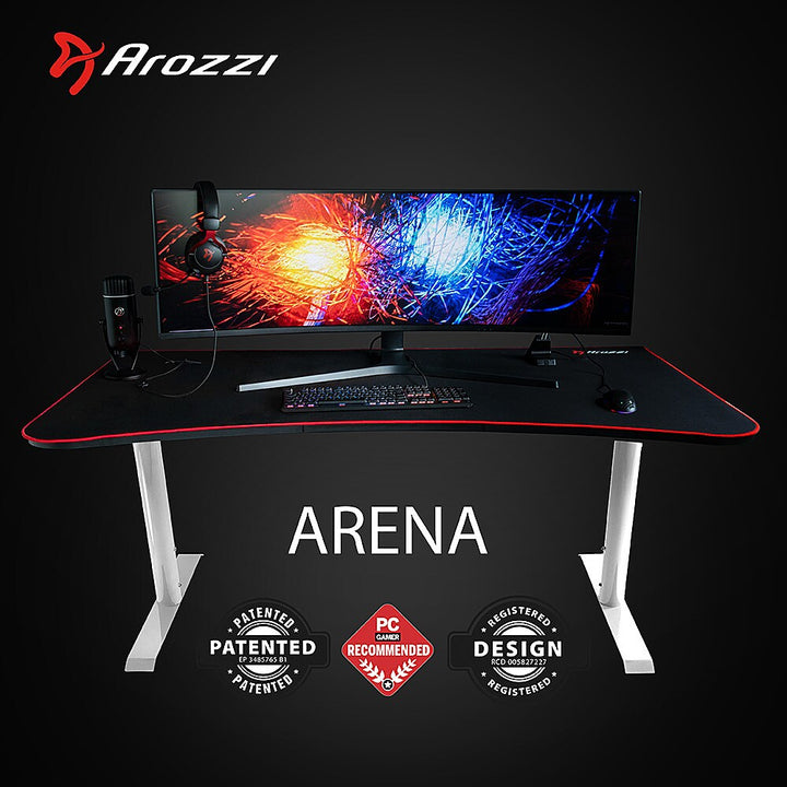 Arozzi - Arena Ultrawide Curved Gaming Desk - White with Black/Red Accents_5