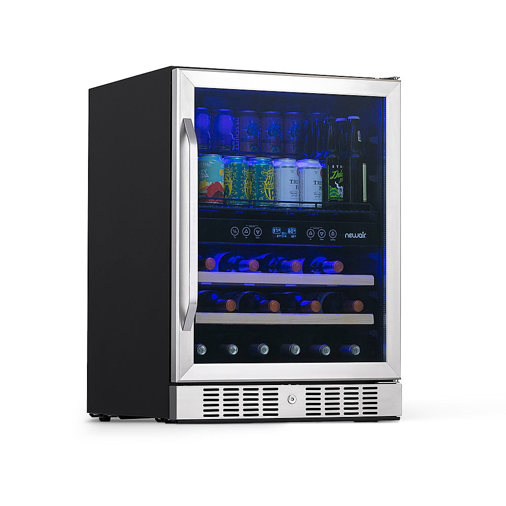 NewAir - 20 Bottle and 70 Can Dual Zone Wine and Beverage Fridge in Stainless Steel with SplitShelf™ and Smooth Rolling Shelves - Stainless steel_1