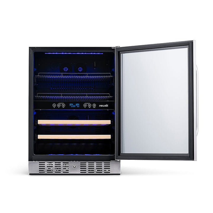 NewAir - 20 Bottle and 70 Can Dual Zone Wine and Beverage Fridge in Stainless Steel with SplitShelf™ and Smooth Rolling Shelves - Stainless steel_9