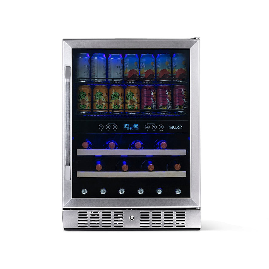 NewAir - 20 Bottle and 70 Can Dual Zone Wine and Beverage Fridge in Stainless Steel with SplitShelf™ and Smooth Rolling Shelves - Stainless steel_0