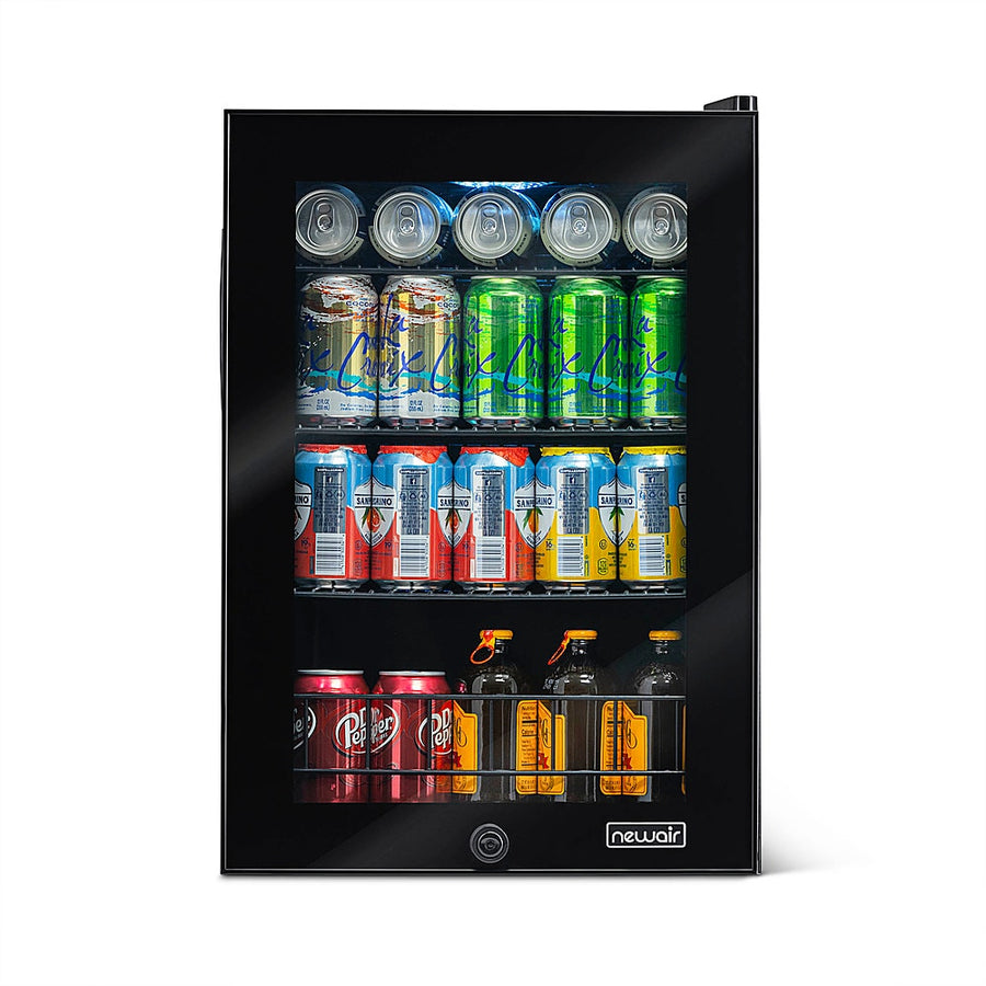 NewAir - 90-Can Freestanding Beverage Fridge, Compact with Adjustable Shelves and Lock - Black_0