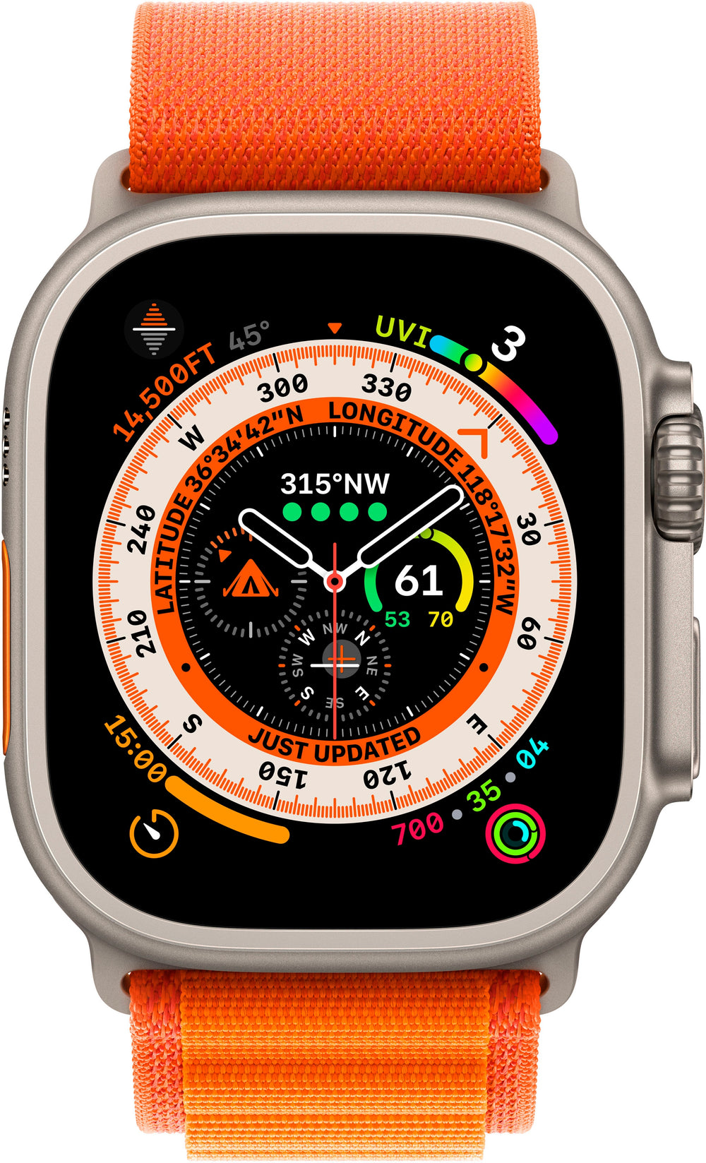 Apple Watch Ultra (GPS + Cellular) 49mm Titanium Case with Orange Alpine Loop - Small - Titanium_1
