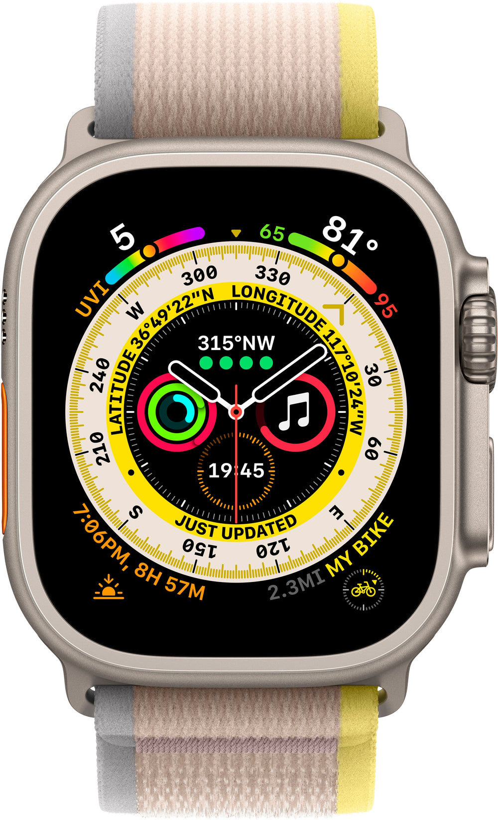 Apple Watch Ultra (GPS + Cellular) 49mm Titanium Case with Yellow/Beige Trail Loop - S/M - Titanium_1