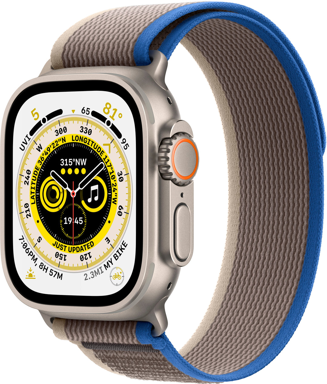 Apple Watch Ultra (GPS + Cellular) 49mm Titanium Case with Blue/Gray Trail Loop - S/M - Titanium_0