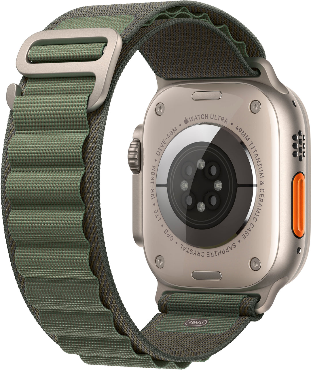 Apple Watch Ultra (GPS + Cellular) 49mm Titanium Case with Green Alpine Loop - Large - Titanium_6