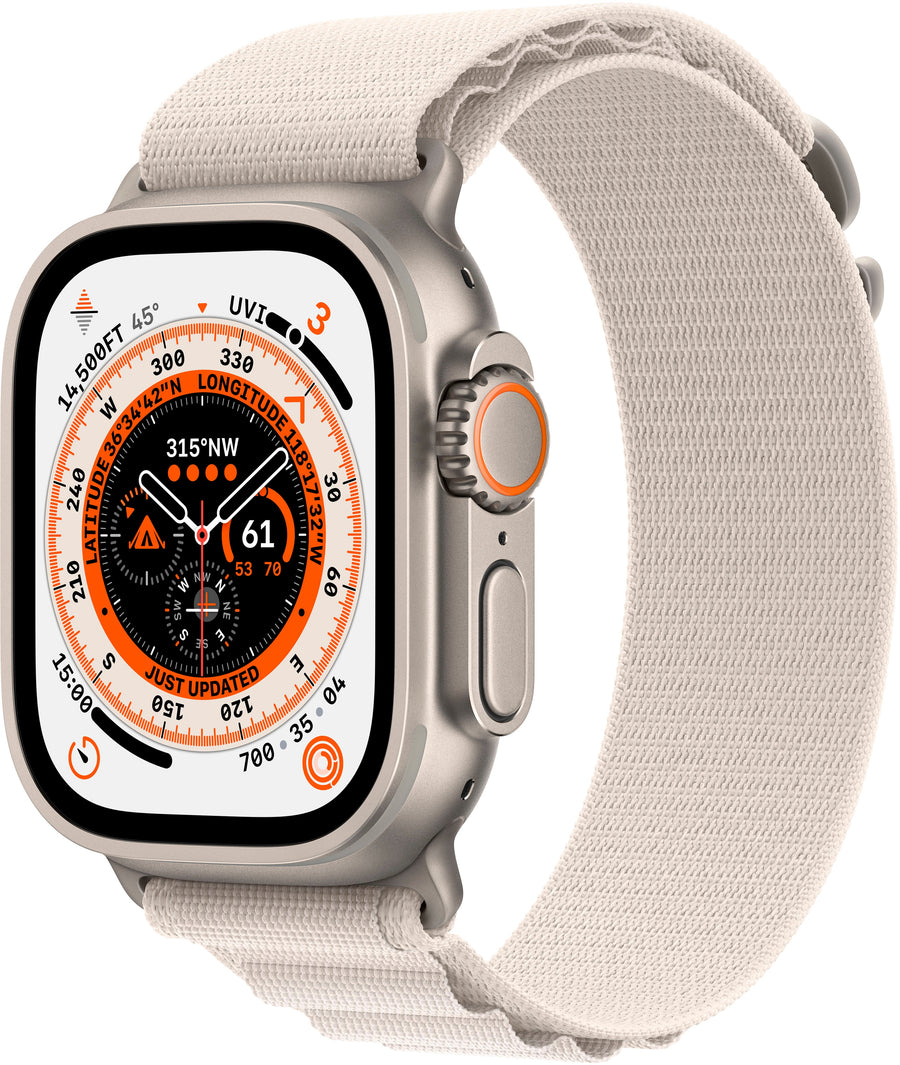 Apple Watch Ultra (GPS + Cellular) 49mm Titanium Case with Starlight Alpine Loop - Small - Titanium_0