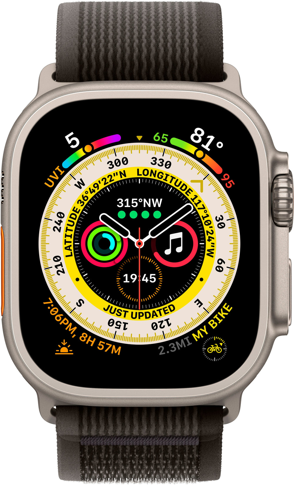 Apple Watch Ultra (GPS + Cellular) 49mm Titanium Case with Black/Gray Trail Loop - S/M - Titanium_1