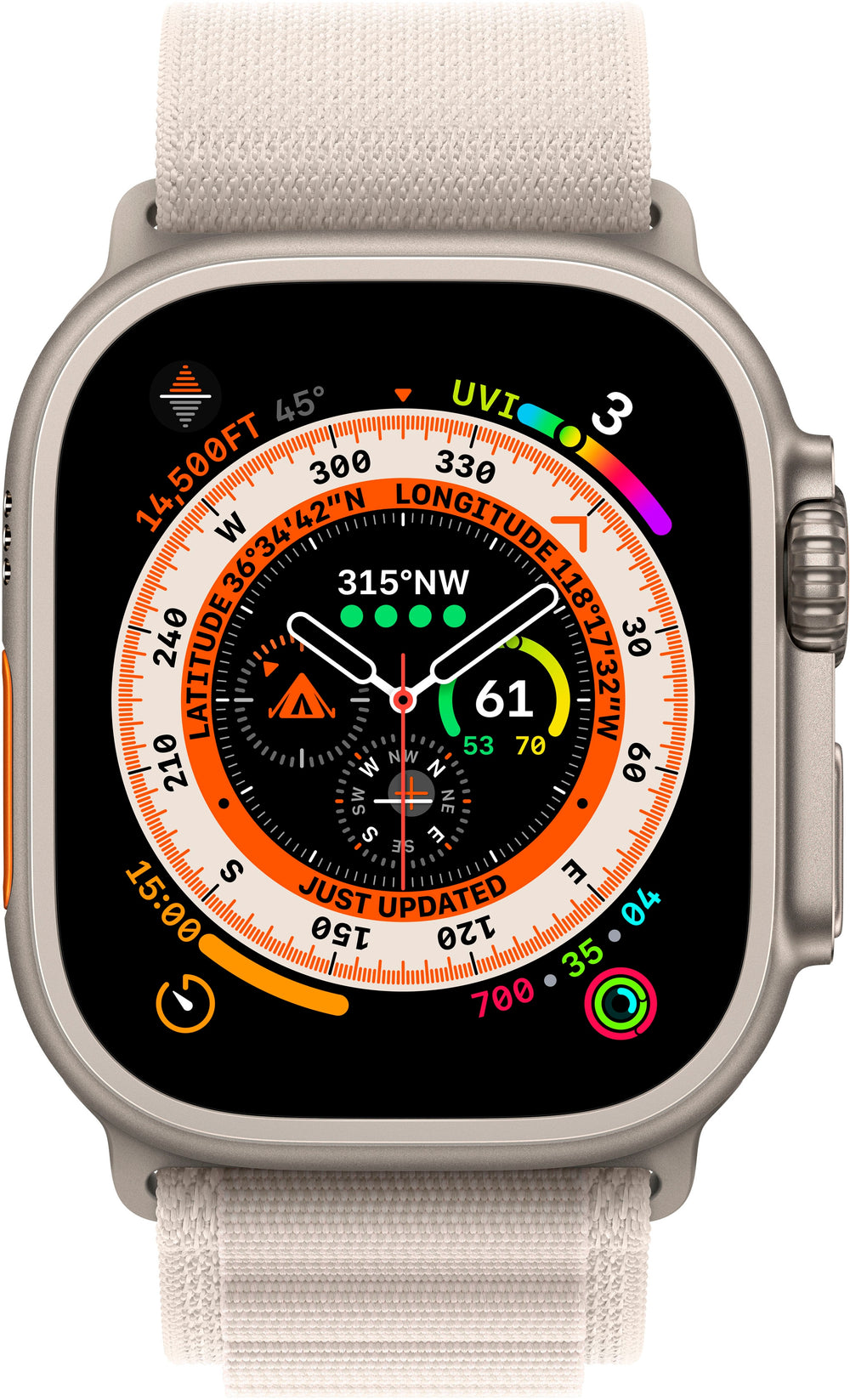Apple Watch Ultra (GPS + Cellular) 49mm Titanium Case with Starlight Alpine Loop - Large - Titanium (AT&T)_1