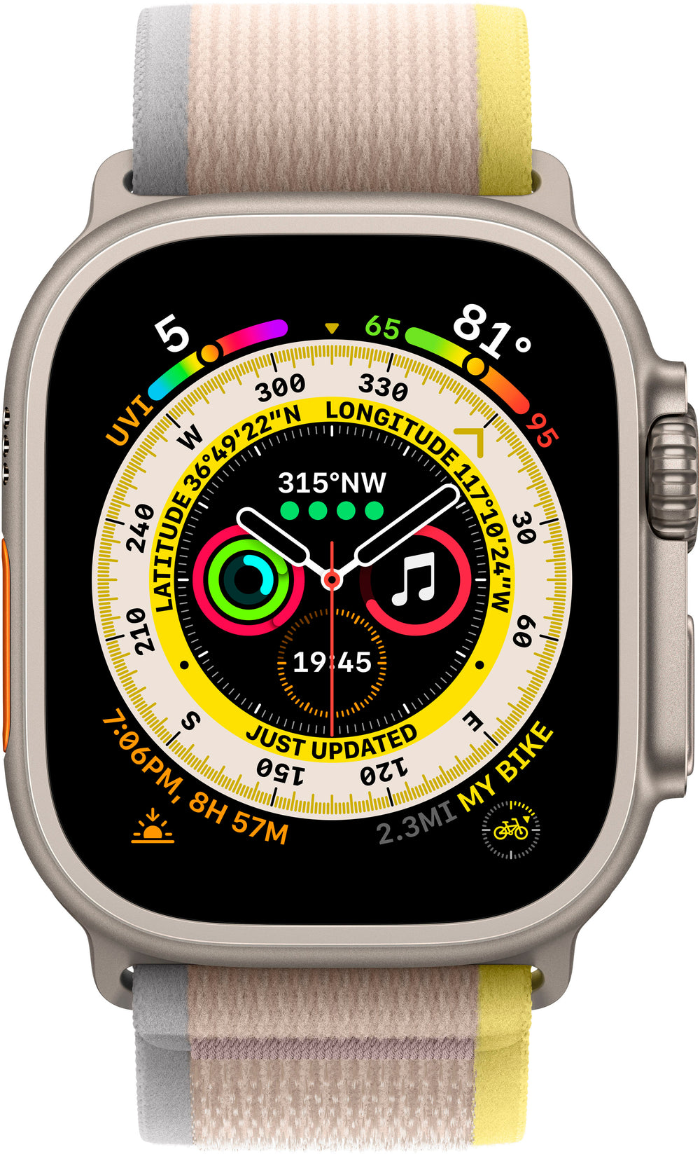 Apple Watch Ultra (GPS + Cellular) 49mm Titanium Case with Yellow/Beige Trail Loop - M/L - Titanium (AT&T)_1