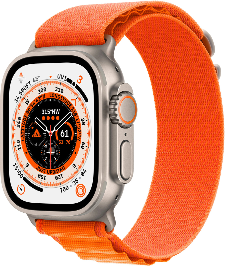 Apple Watch Ultra (GPS + Cellular) 49mm Titanium Case with Orange Alpine Loop - Small - Titanium (AT&T)_0