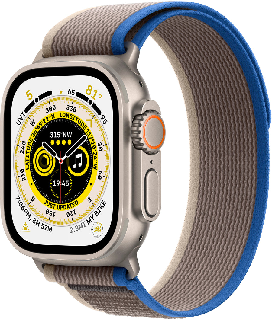 Apple Watch Ultra (GPS + Cellular) 49mm Titanium Case with Blue/Gray Trail Loop - S/M - Titanium (AT&T)_0