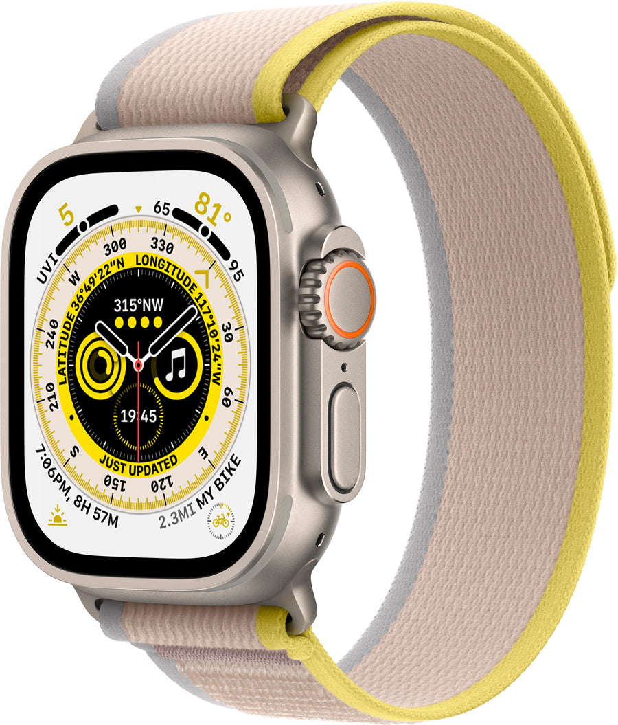 Apple Watch Ultra (GPS + Cellular) 49mm Titanium Case with Yellow/Beige Trail Loop - M/L - Titanium (Verizon)_0
