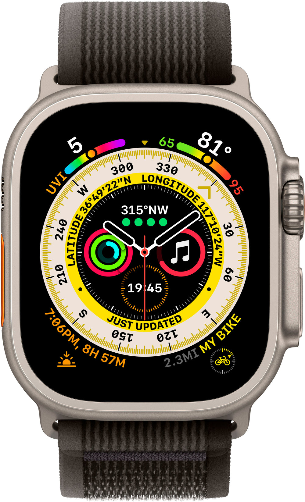 Apple Watch Ultra (GPS + Cellular) 49mm Titanium Case with Black/Gray Trail Loop - M/L - Titanium (Verizon)_1