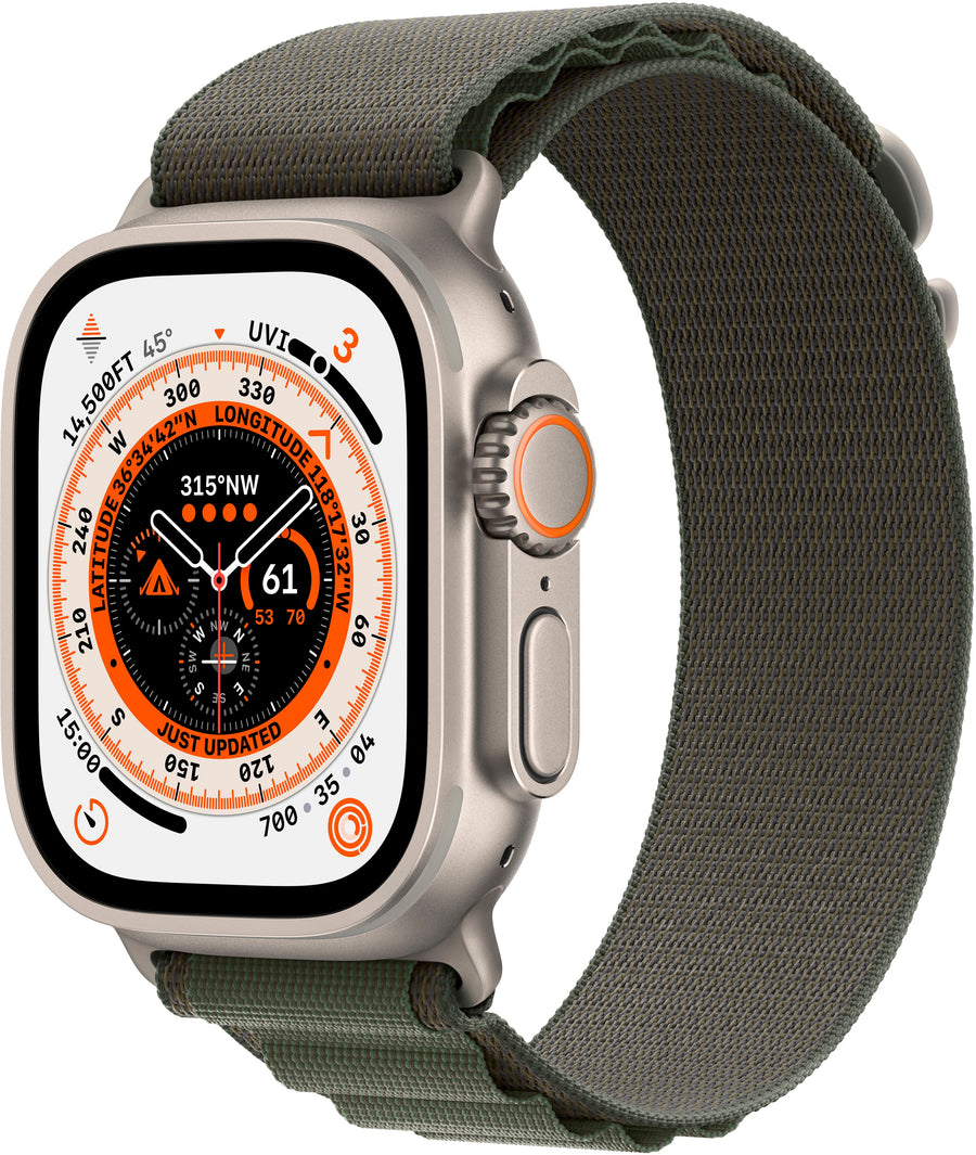 Apple Watch Ultra (GPS + Cellular) 49mm Titanium Case with Green Alpine Loop - Small - Titanium (Verizon)_0