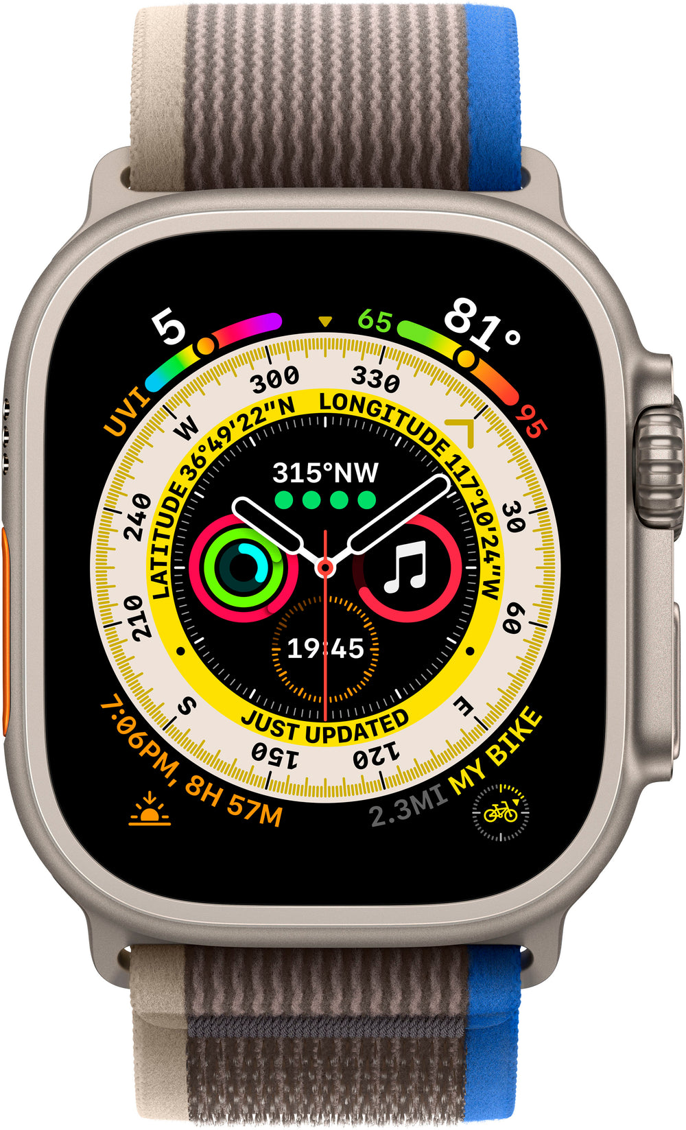 Apple Watch Ultra (GPS + Cellular) 49mm Titanium Case with Blue/Gray Trail Loop - S/M - Titanium (Verizon)_1