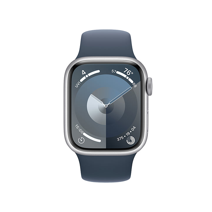 Apple Watch Series 9 (GPS) 41mm Silver Aluminum Case with Storm Blue Sport Band - S/M - Silver_1