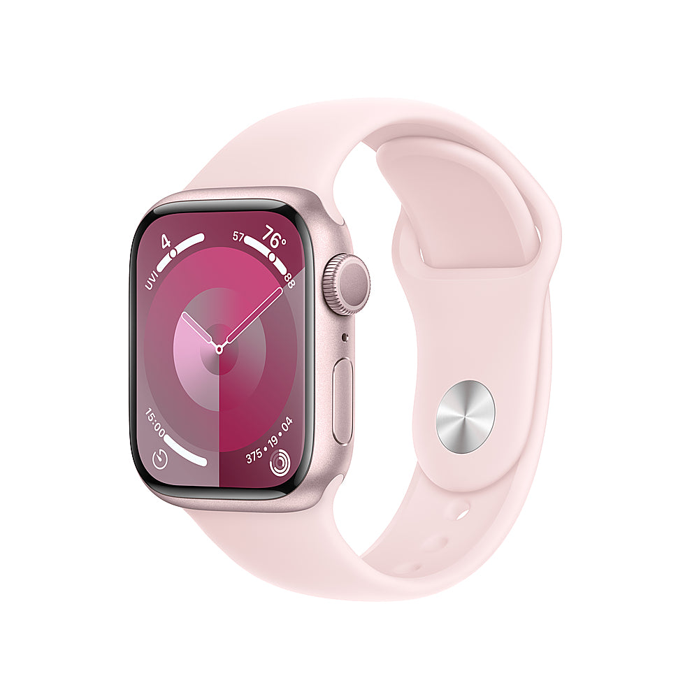 Apple Watch Series 9 (GPS) 41mm Pink Aluminum Case with Light Pink Sport Band - S/M - Pink_0