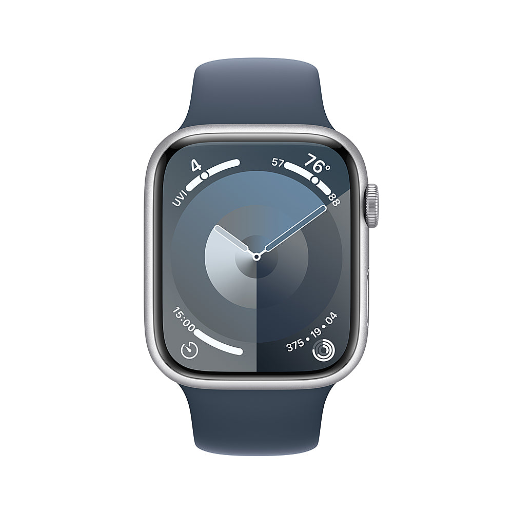 Apple Watch Series 9 (GPS) 45mm Silver Aluminum Case with Storm Blue Sport Band - M/L - Silver_1