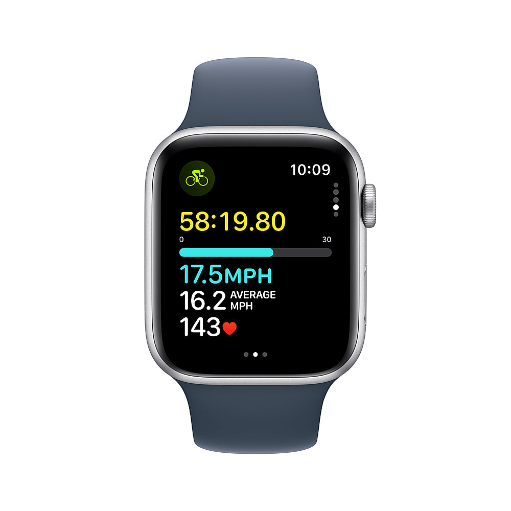 Apple Watch SE (GPS) 44mm Silver Aluminum Case with Storm Blue Sport Band - S/M - Silver_2