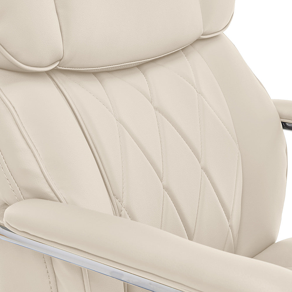 La-Z-Boy - Comfort and Beauty Sutherland Diamond-Quilted Bonded Leather Office Chair - Light Ivory_8