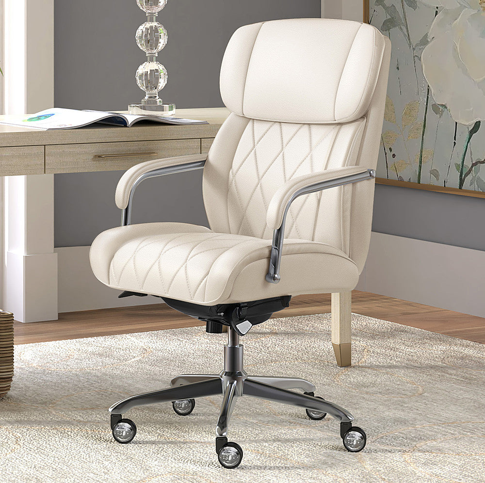 La-Z-Boy - Comfort and Beauty Sutherland Diamond-Quilted Bonded Leather Office Chair - Light Ivory_2