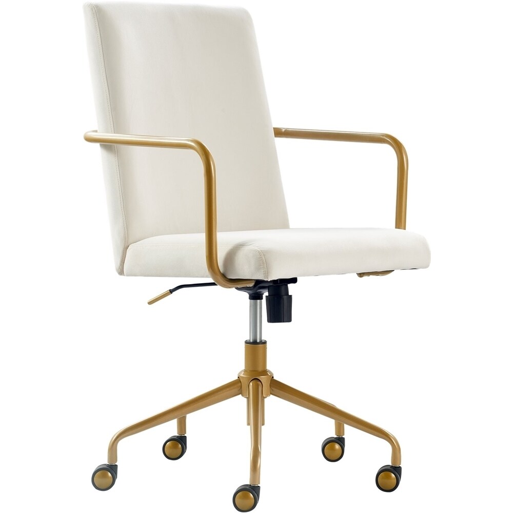 Elle Decor - Giselle Mid-Century Modern Fabric Executive Chair - Gold/Velvet Cream_1