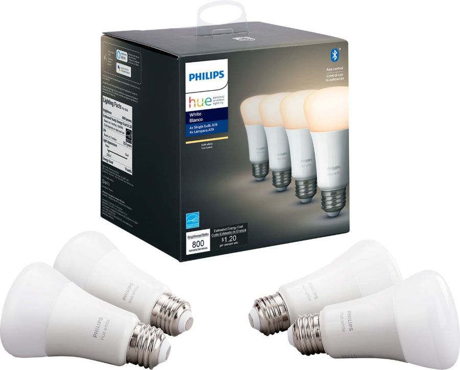 Philips - Hue White A19 Bluetooth Smart LED Bulb (4-Pack) - White_0