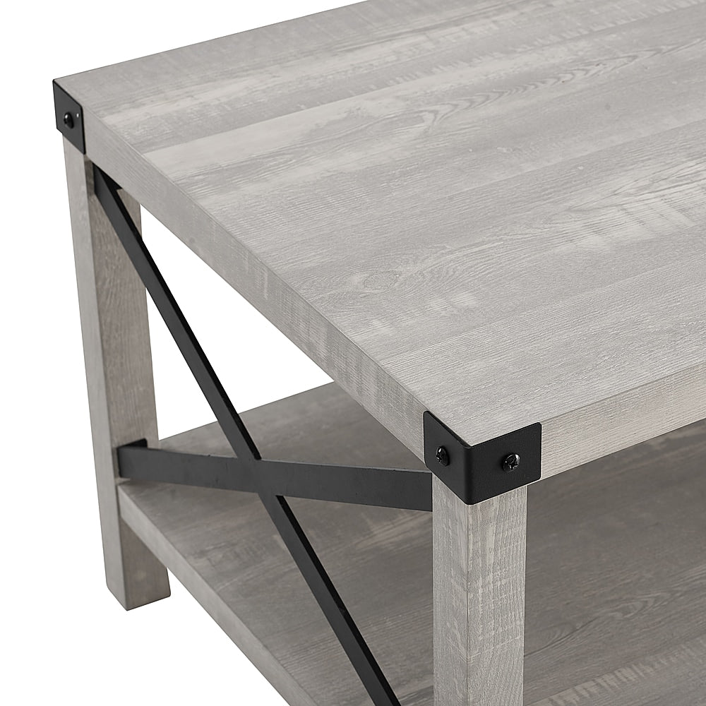 Walker Edison - Rustic Farmhouse Wood Coffee Table - Stone Gray_5