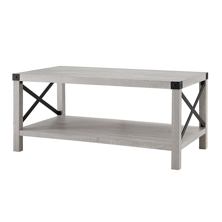 Walker Edison - Rustic Farmhouse Wood Coffee Table - Stone Gray_2