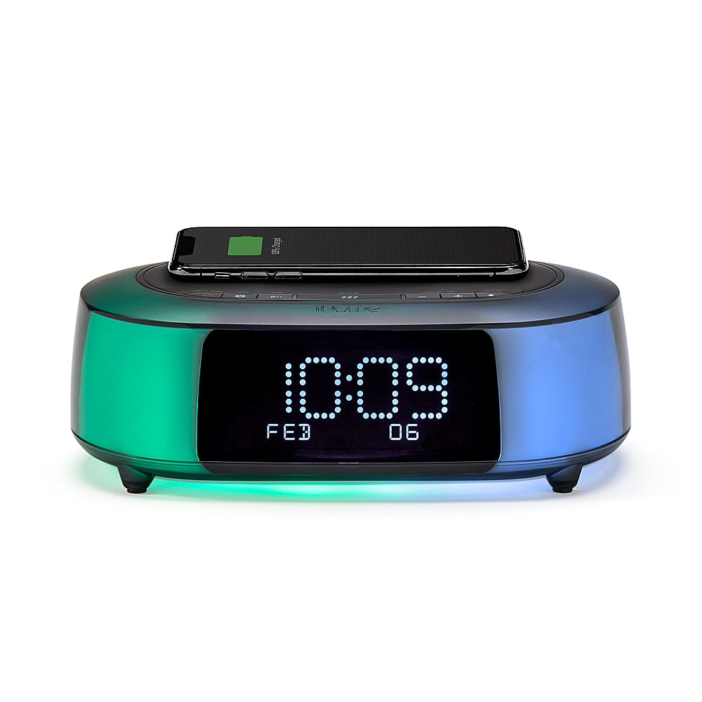 iHome - TimeBoost Glow - Color Changing Bluetooth Alarm Clock Speaker System with Qi Wireless Fast Charging and USB Charging - Black_7