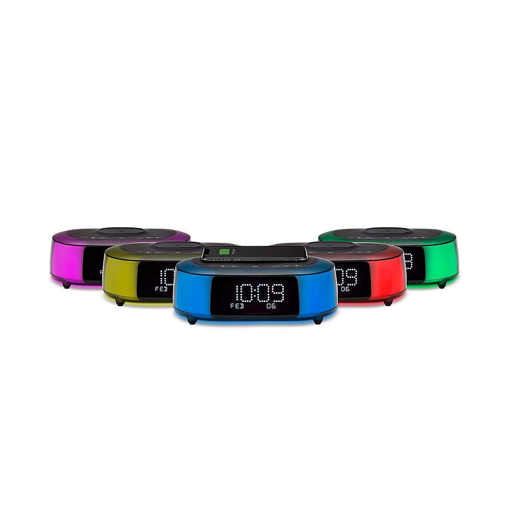 iHome - TimeBoost Glow - Color Changing Bluetooth Alarm Clock Speaker System with Qi Wireless Fast Charging and USB Charging - Black_6