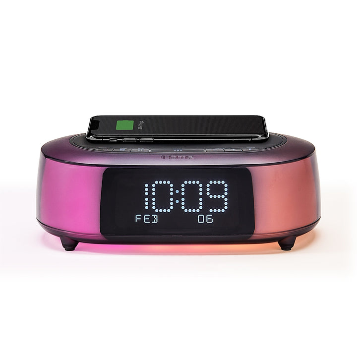 iHome - TimeBoost Glow - Color Changing Bluetooth Alarm Clock Speaker System with Qi Wireless Fast Charging and USB Charging - Black_4