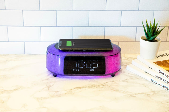 iHome - TimeBoost Glow - Color Changing Bluetooth Alarm Clock Speaker System with Qi Wireless Fast Charging and USB Charging - Black_15