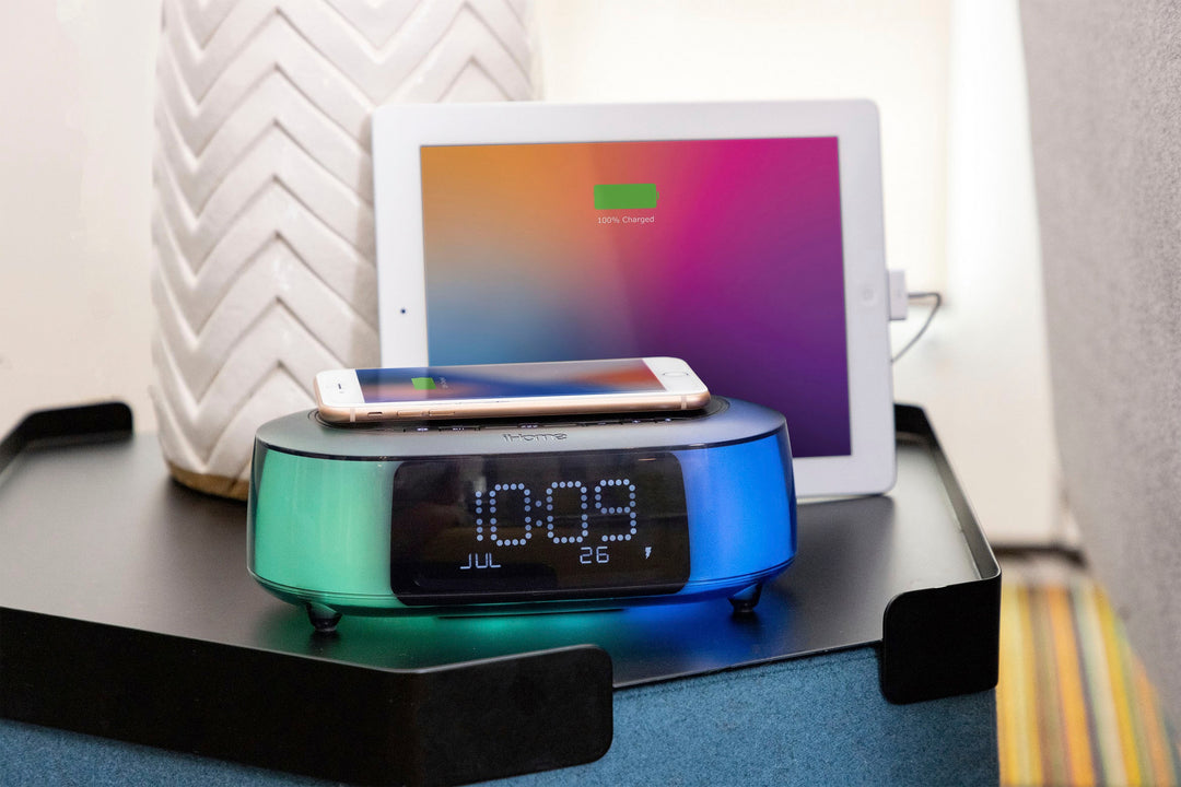 iHome - TimeBoost Glow - Color Changing Bluetooth Alarm Clock Speaker System with Qi Wireless Fast Charging and USB Charging - Black_11