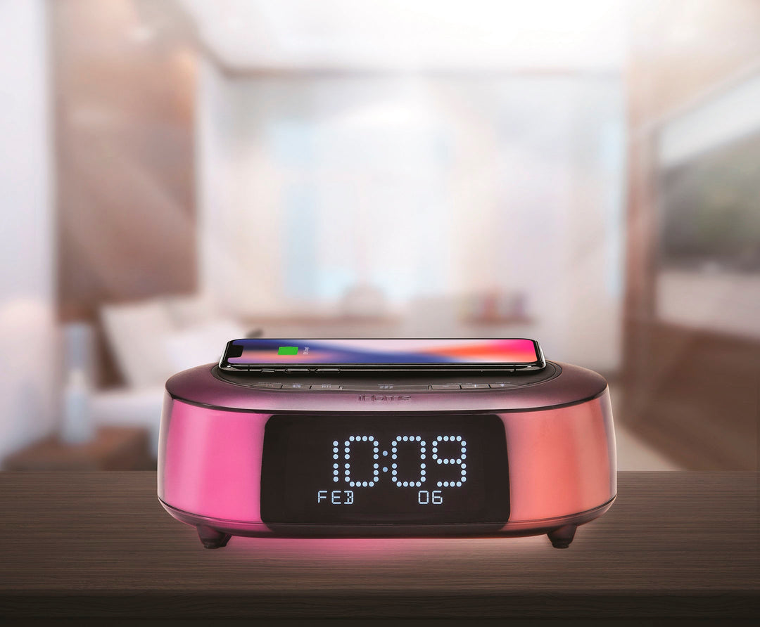 iHome - TimeBoost Glow - Color Changing Bluetooth Alarm Clock Speaker System with Qi Wireless Fast Charging and USB Charging - Black_10