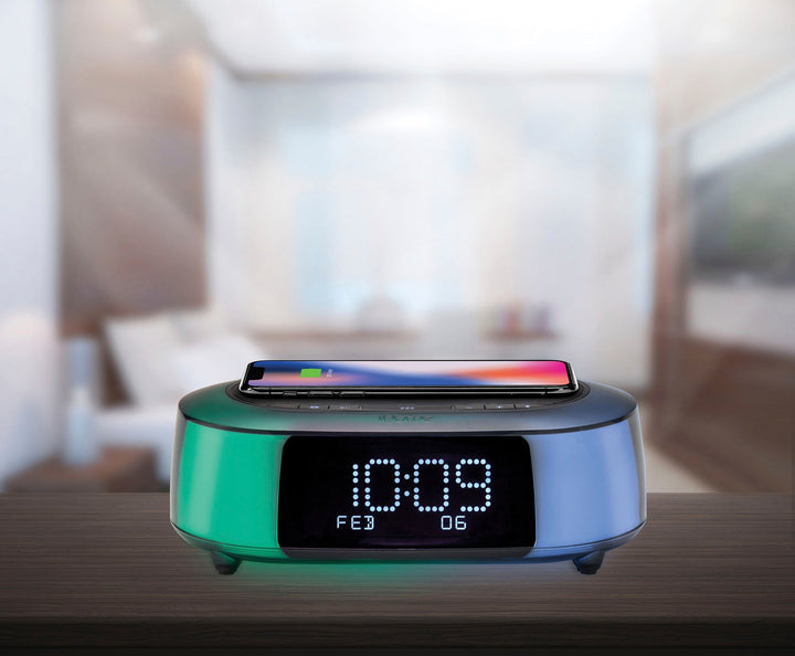 iHome - TimeBoost Glow - Color Changing Bluetooth Alarm Clock Speaker System with Qi Wireless Fast Charging and USB Charging - Black_9