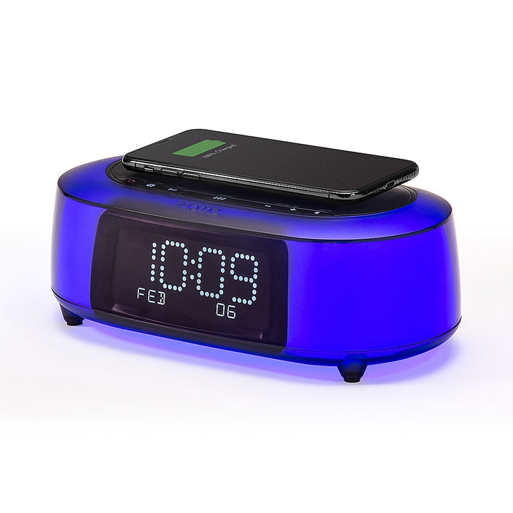 iHome - TimeBoost Glow - Color Changing Bluetooth Alarm Clock Speaker System with Qi Wireless Fast Charging and USB Charging - Black_8