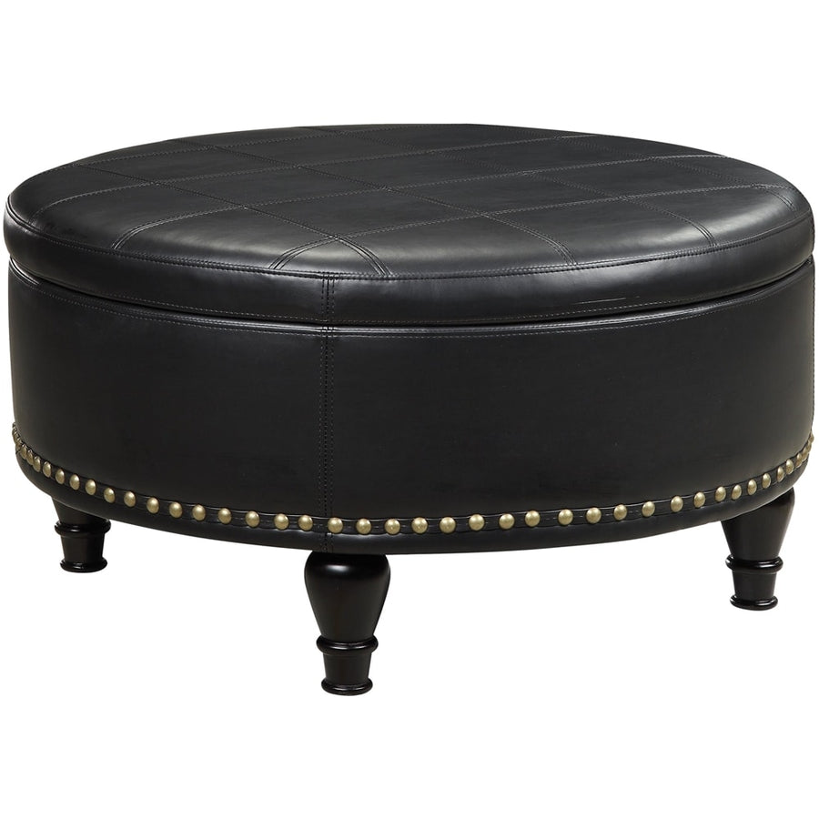 INSPIRED by Bassett - Augusta Mid-Century Bonded Leather Ottoman With Inner Storage - Black_0