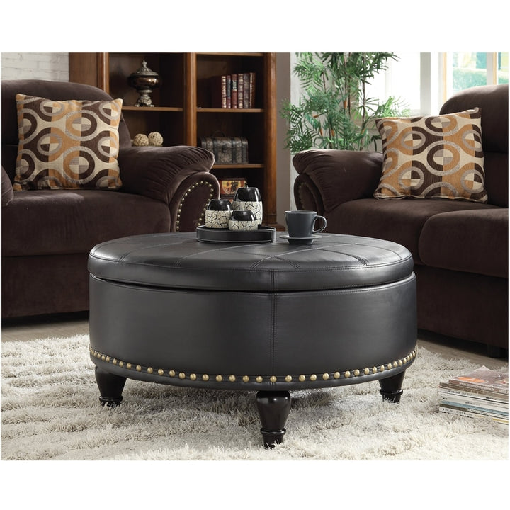 INSPIRED by Bassett - Augusta Mid-Century Bonded Leather Ottoman With Inner Storage - Black_2