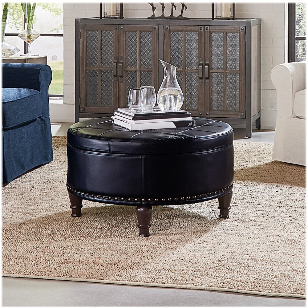 INSPIRED by Bassett - Augusta Mid-Century Bonded Leather Ottoman With Inner Storage - Black_1