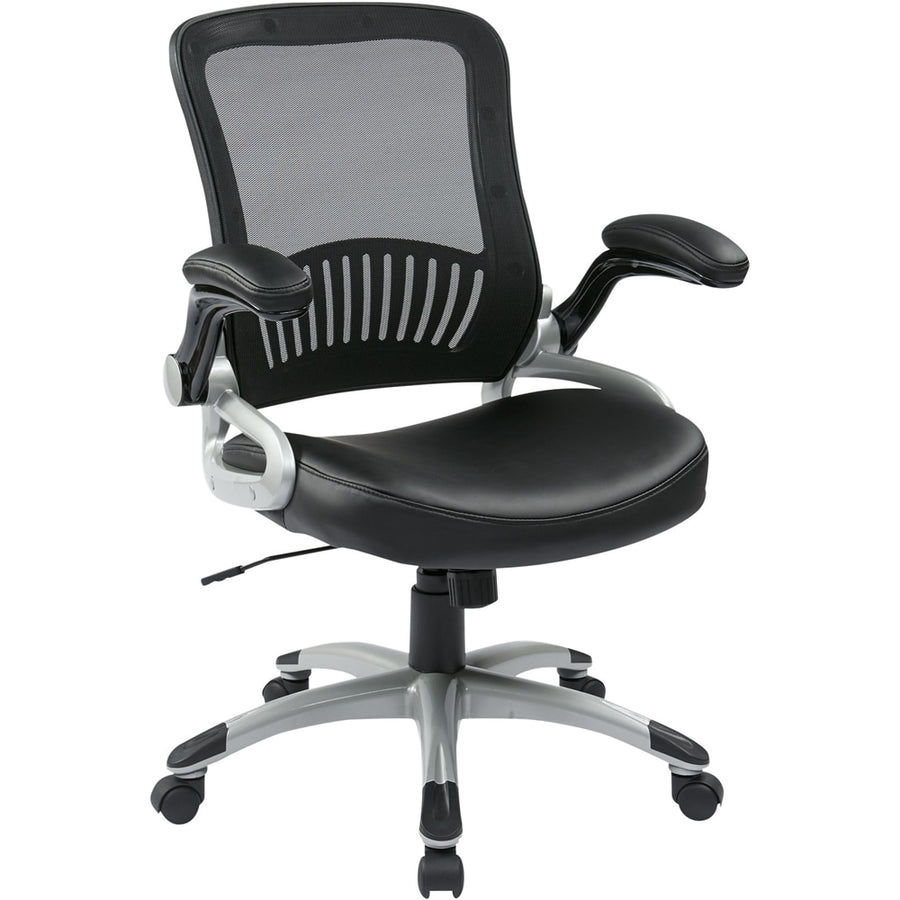 WorkSmart - EM Series Bonded Leather Office Chair - Black/Silver_0