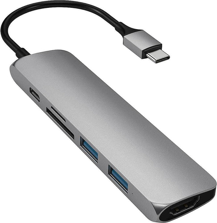 Satechi - Slim Multi-Port Adapter V2 with USB-C PD, 4K HDMI, Micro/SD Card Readers, USB 3.0 - 2020 MacBook Pro, 2020 iPad Pro - Space Gray_0