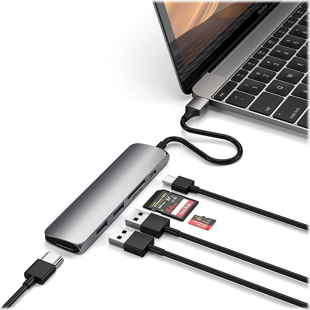 Satechi - Slim Multi-Port Adapter V2 with USB-C PD, 4K HDMI, Micro/SD Card Readers, USB 3.0 - 2020 MacBook Pro, 2020 iPad Pro - Space Gray_2