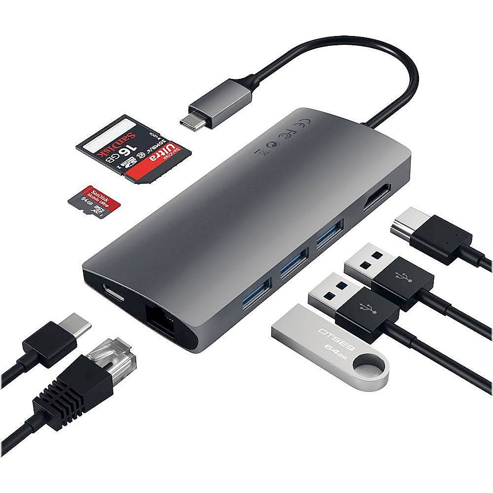 Satechi - Type-C Multi-Port Adapter V2-4K HDMI, Ethernet, USB-C, SD/Micro, USB 3.0 - MacBook Pro, MacBook Air - Space Gray_3